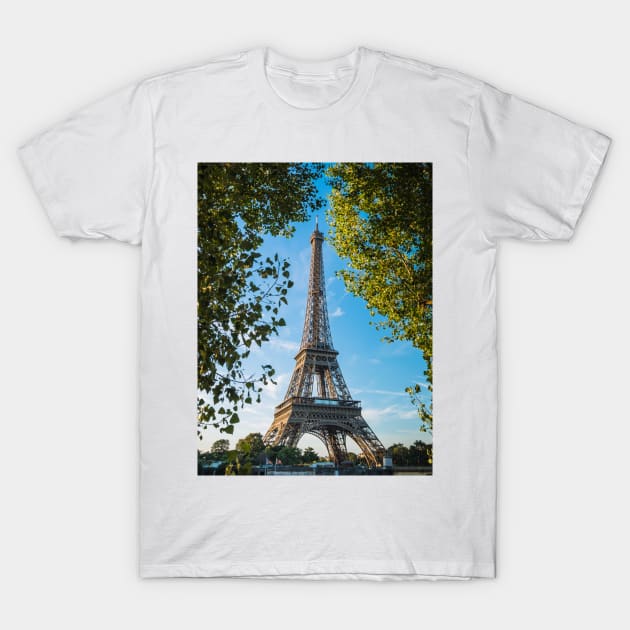 The Eiffel Tower Framed by Trees on the River Seine T-Shirt by LukeDavidPhoto